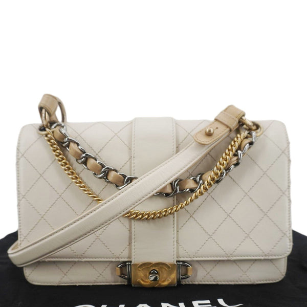 CHANEL CC Flap Quilted Leather Chain Crossbody Bag White