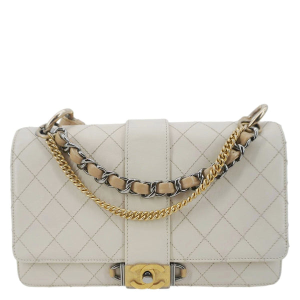 CHANEL CC Flap Quilted Leather Chain Crossbody Bag White
