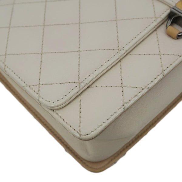 CHANEL CC Flap Quilted Leather Chain Crossbody Bag White