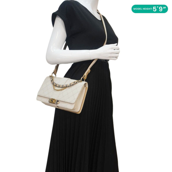 CHANEL CC Flap Quilted Leather Chain Crossbody Bag White