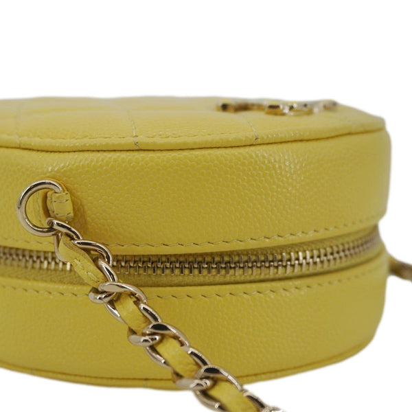 CHANEL Crystal CC Round Quilted Caviar Leather Chain Crossbody Bag Yellow
