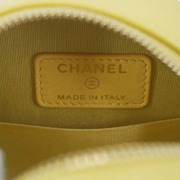 CHANEL Crystal CC Round Quilted Caviar Leather Chain Crossbody Bag Yellow