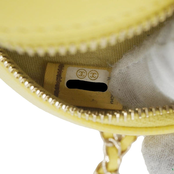CHANEL Crystal CC Round Quilted Caviar Leather Chain Crossbody Bag Yellow