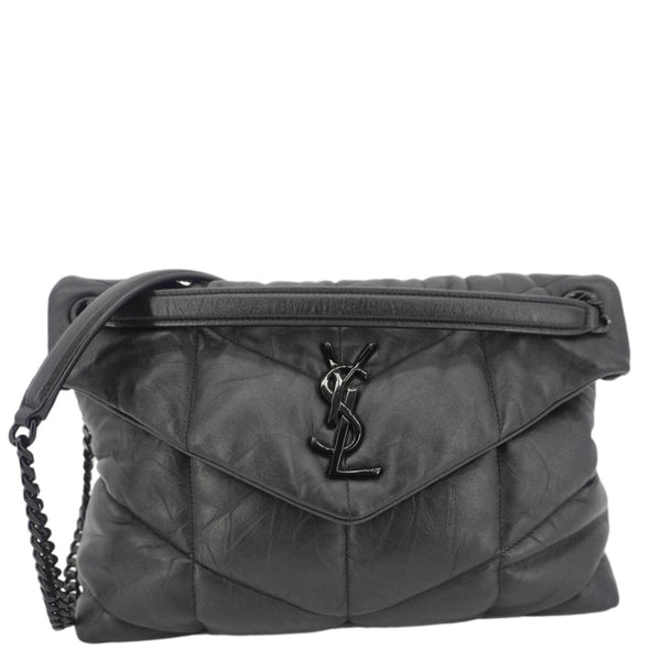 YVES SAINT LAURENT Loulou Puffer Quilted Lambskin Leather Crossbody Bag Black
