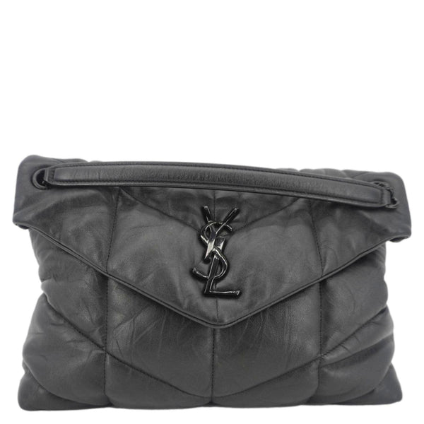 YVES SAINT LAURENT Loulou Puffer Quilted Lambskin Leather Crossbody Bag Black