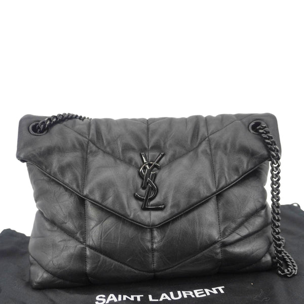 YVES SAINT LAURENT Loulou Puffer Quilted Lambskin Leather Crossbody Bag Black