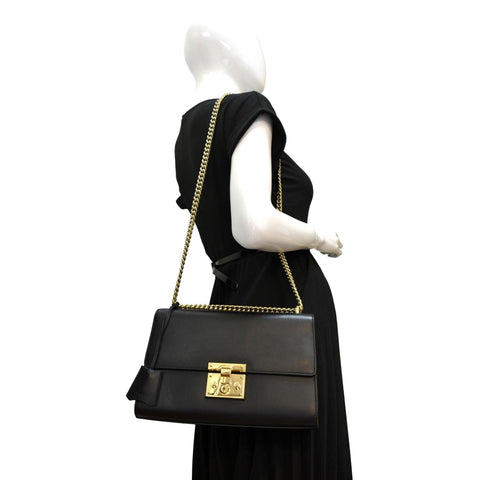 GUCCI Padlock Leather Shoulder Bag Black 409486