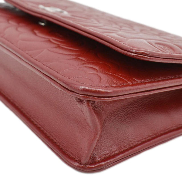 CHANEL Camellia Wallet On Chain Leather Crossbody Bag Red