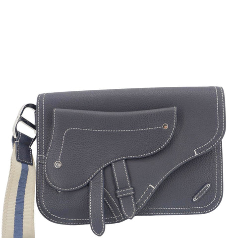CHRISTIAN DIOR X KAWS Saddle Leather Wristlet Navy Blue