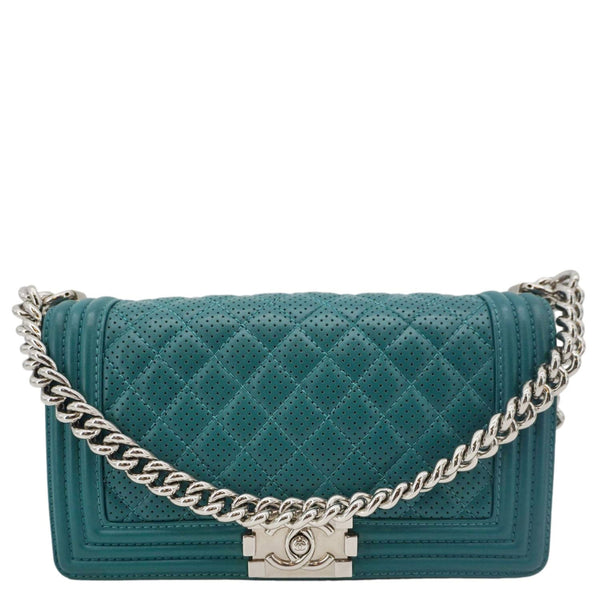 CHANEL Boy Flap Perforated Leather Crossbody Bag Turquoise