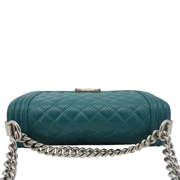CHANEL Boy Flap Perforated Leather Crossbody Bag Turquoise