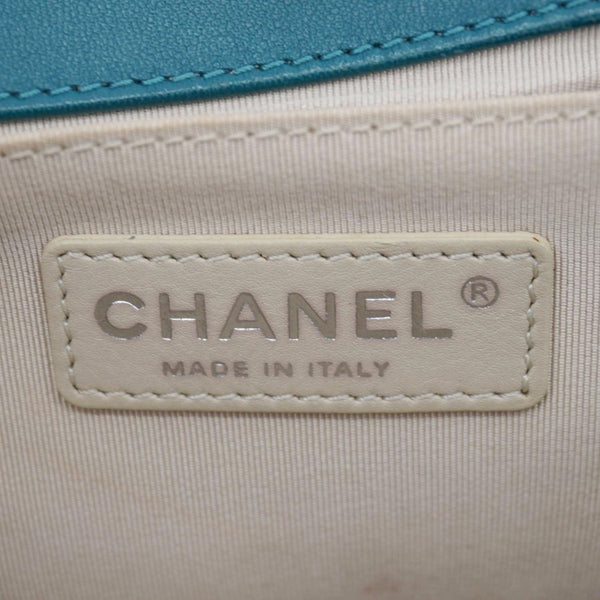 CHANEL Boy Flap Perforated Leather Crossbody Bag Turquoise