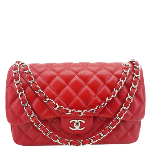 CHANEL Classic Jumbo Double Flap Quilted Leather Crossbody Bag Red