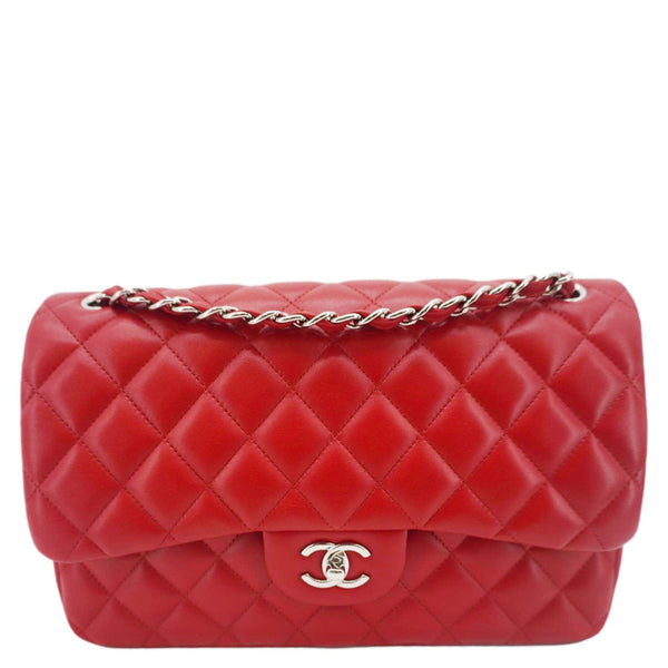 CHANEL Classic Jumbo Double Flap Quilted Leather Crossbody Bag Red
