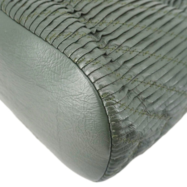 CHANEL Chevron Leather Drawstring Bucket Crossbody Bag Green