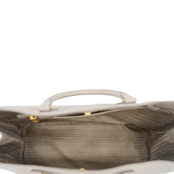 PRADA Galleria Double Zip Saffiano Leather Top Handle Tote Bag Beige