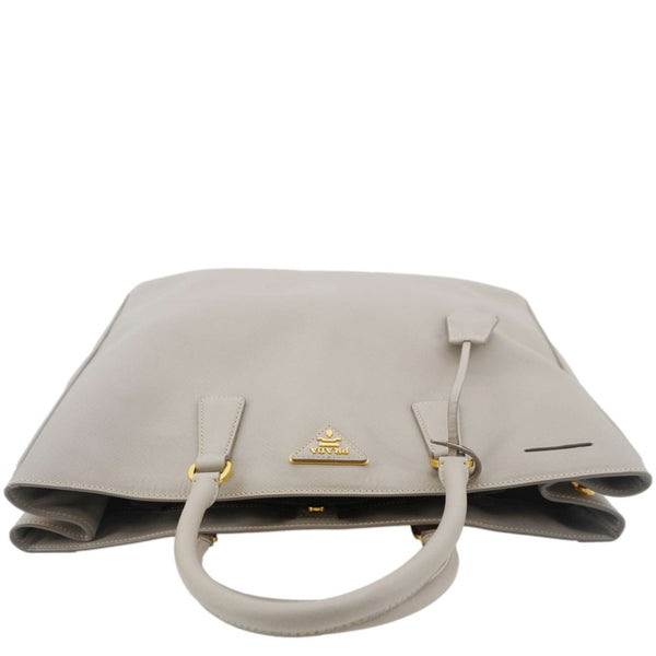 PRADA Galleria Double Zip Saffiano Leather Top Handle Tote Bag Beige