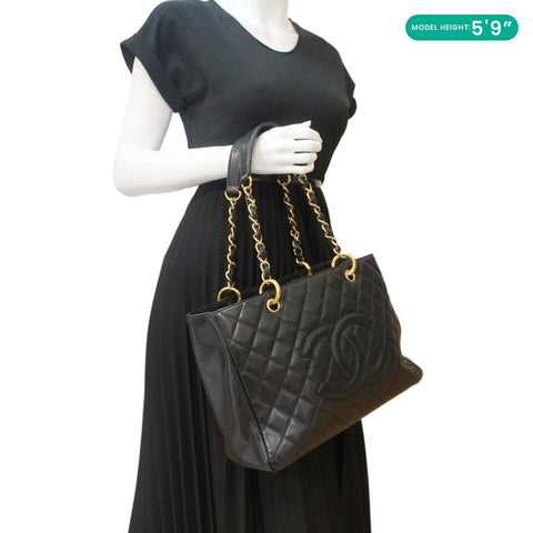 CHANEL Grand Shopping Quilted Leather Tote Bag Black