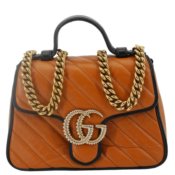 GUCCI Torchon Marmont Diagonal Leather Top Handle Shoulder Bag Brown 583571