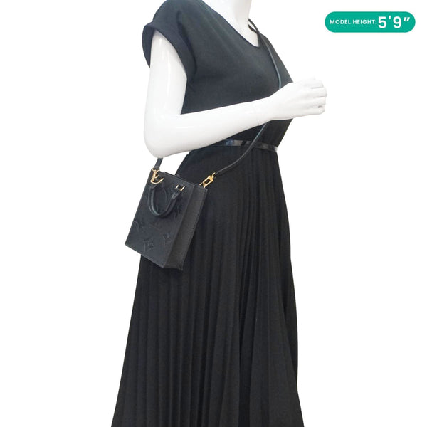 LOUIS VUITTON Petit Sac Plat Monogram Empreinte Leather Shoulder Bag Black