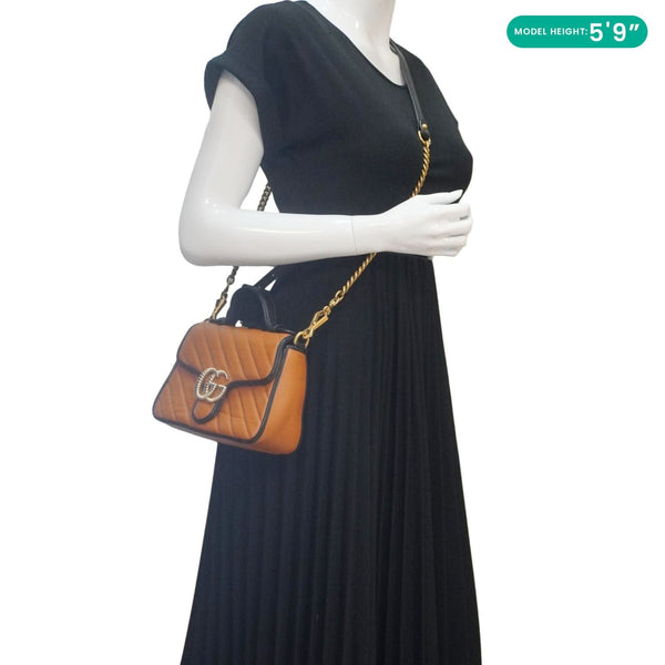 GUCCI Torchon Marmont Diagonal Leather Top Handle Shoulder Bag Brown 583571