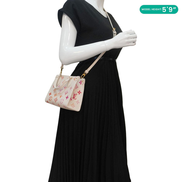 LOUIS VUITTON Onthego BB Giant Monogram Empreinte Leather Tote Shoulder Bag Cream