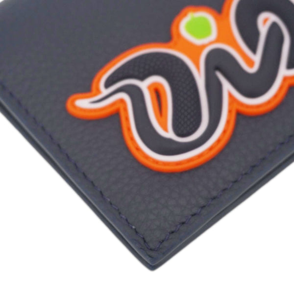 CHRISTIAN DIOR AND KAWS Calfskin Leather Vertical Bifold Card Holder Navy Blue