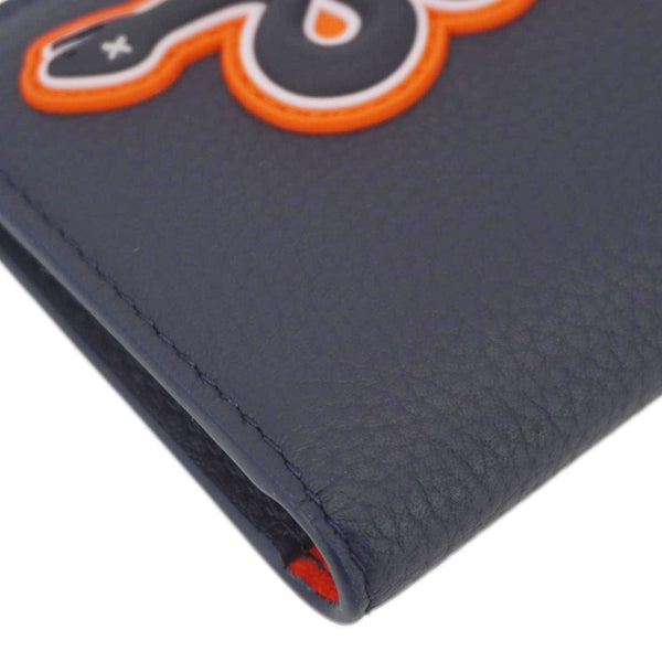 CHRISTIAN DIOR AND KAWS Calfskin Leather Vertical Bifold Card Holder Navy Blue