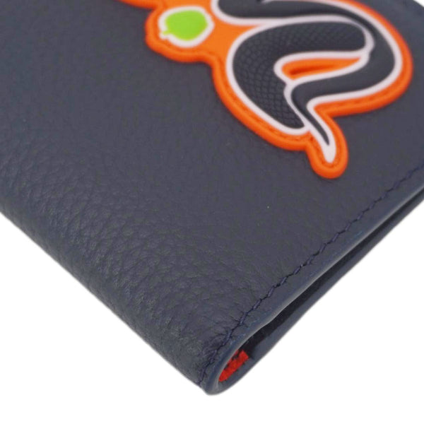 CHRISTIAN DIOR AND KAWS Calfskin Leather Vertical Bifold Card Holder Navy Blue
