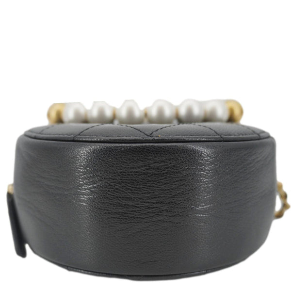 CHANEL Round Chic Pearls Quilted Leather Crossbody Bag Black