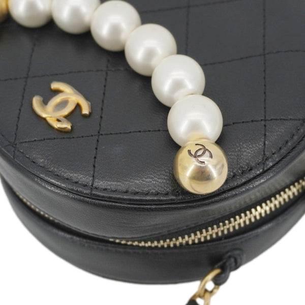 CHANEL Round Chic Pearls Quilted Leather Crossbody Bag Black