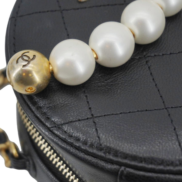 CHANEL Round Chic Pearls Quilted Leather Crossbody Bag Black
