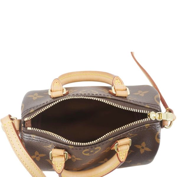 LOUIS VUITTON Nano Speedy Monogram Canvas Crossbody Bag Brown