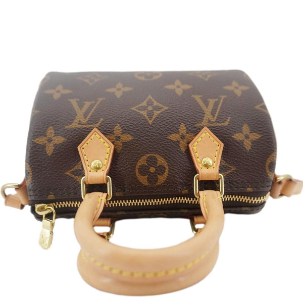 LOUIS VUITTON Nano Speedy Monogram Canvas Crossbody Bag Brown