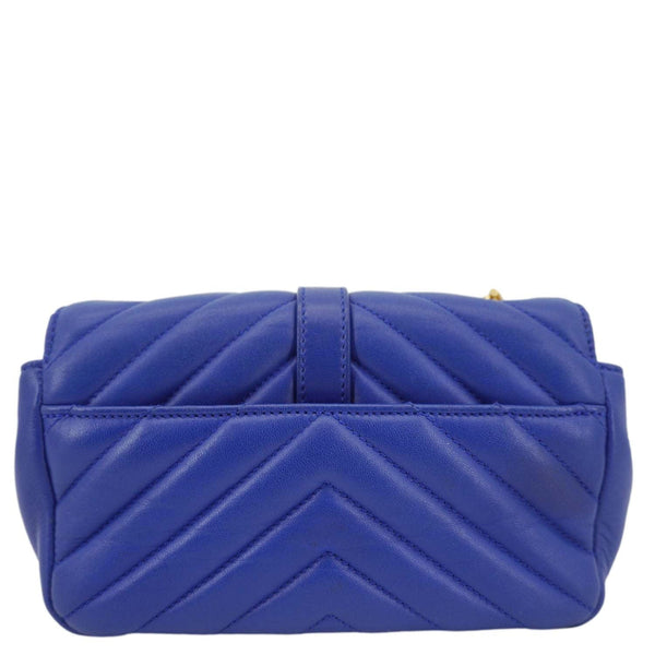 YVES SAINT LAURENT Classic Baby Monogram Chevron Leather Crossbody Bag Blue