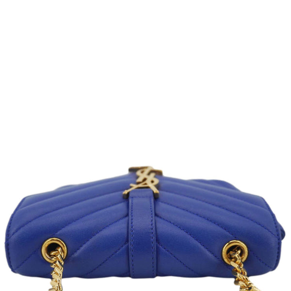 YVES SAINT LAURENT Classic Baby Monogram Chevron Leather Crossbody Bag Blue