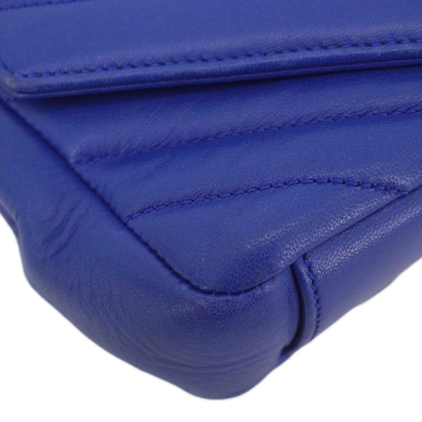 YVES SAINT LAURENT Classic Baby Monogram Chevron Leather Crossbody Bag Blue