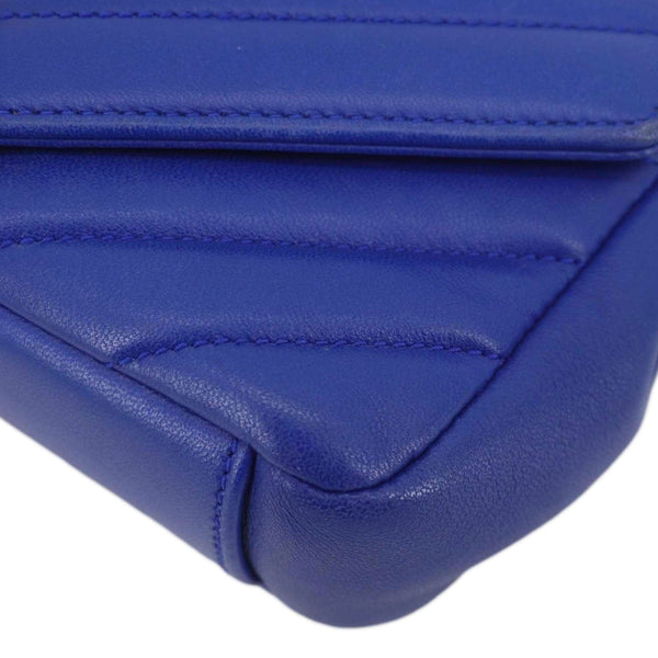 YVES SAINT LAURENT Classic Baby Monogram Chevron Leather Crossbody Bag Blue