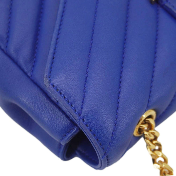 YVES SAINT LAURENT Classic Baby Monogram Chevron Leather Crossbody Bag Blue