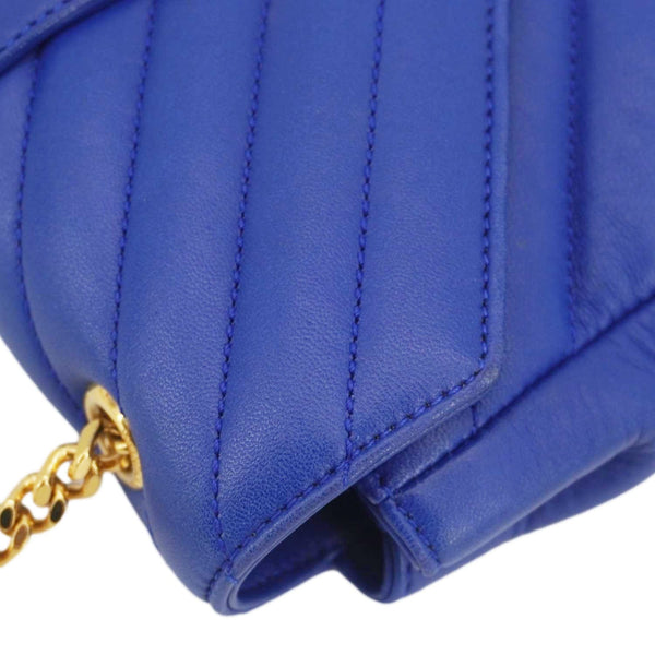 YVES SAINT LAURENT Classic Baby Monogram Chevron Leather Crossbody Bag Blue