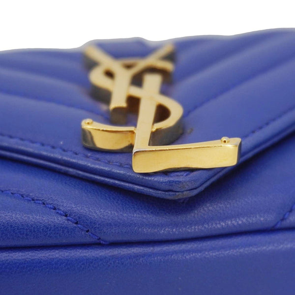 YVES SAINT LAURENT Classic Baby Monogram Chevron Leather Crossbody Bag Blue