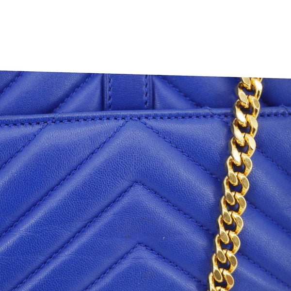 YVES SAINT LAURENT Classic Baby Monogram Chevron Leather Crossbody Bag Blue