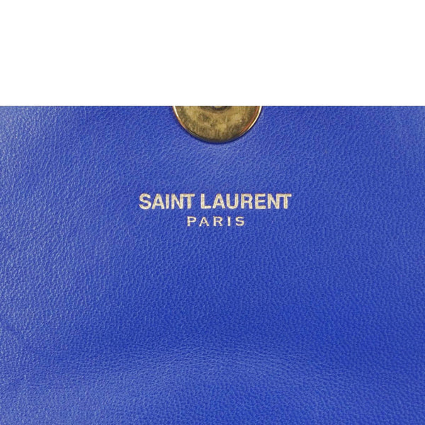 YVES SAINT LAURENT Classic Baby Monogram Chevron Leather Crossbody Bag Blue
