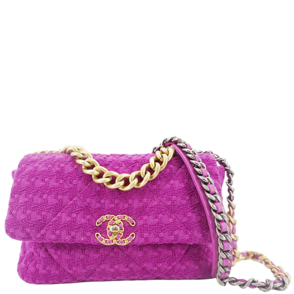 CHANEL 19 Flap Quilted Tweed Shoulder Bag Purple