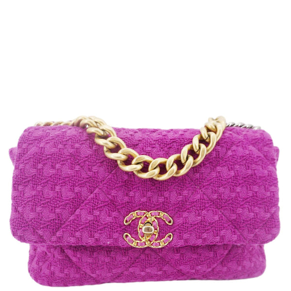 CHANEL 19 Flap Quilted Tweed Shoulder Bag Purple