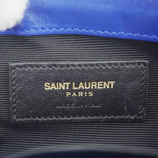 YVES SAINT LAURENT Classic Baby Monogram Chevron Leather Crossbody Bag Blue