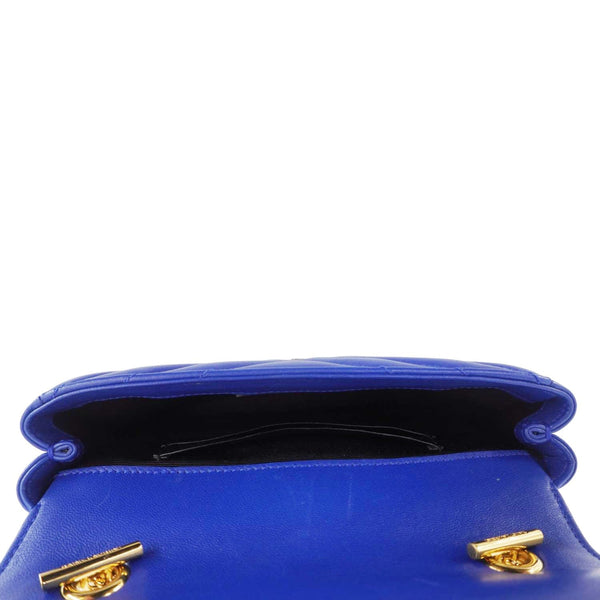 YVES SAINT LAURENT Classic Baby Monogram Chevron Leather Crossbody Bag Blue