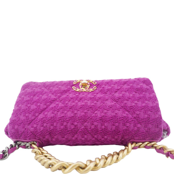 CHANEL 19 Flap Quilted Tweed Shoulder Bag Purple