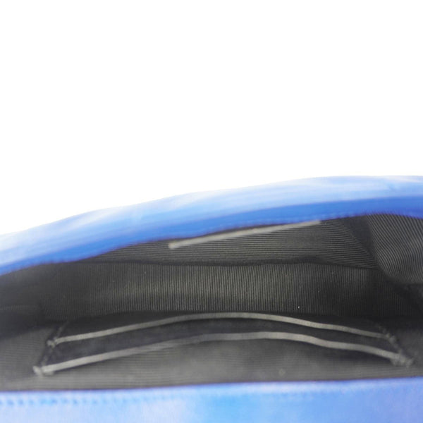 YVES SAINT LAURENT Classic Baby Monogram Chevron Leather Crossbody Bag Blue