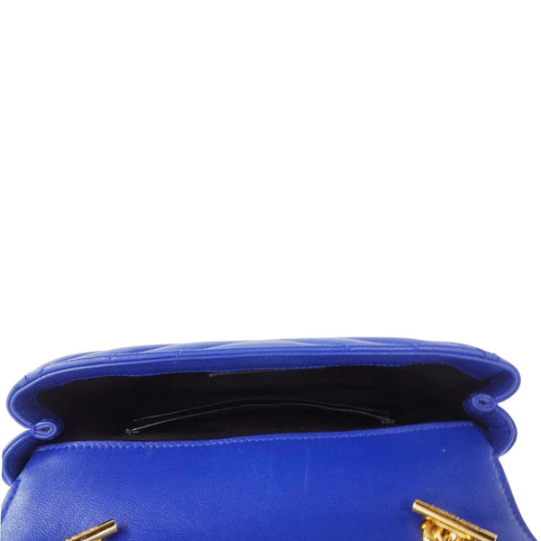 YVES SAINT LAURENT Classic Baby Monogram Chevron Leather Crossbody Bag Blue